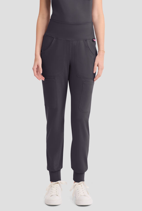 Med Couture Amp Knit Women's 5-Pocket STRETCH High-Rise Cargo Jogger Scrub Pant - Pewter - 1