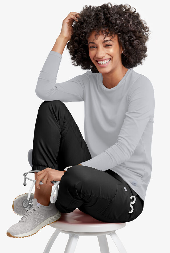 Butter-Soft Core Women's Long Sleeve Crew Neck Underscrub - Pewter - 3