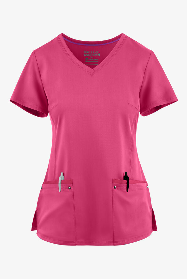 Healing Hands Purple Label Juliet Women's 2-Pocket STRETCH Princess Seam Scrub Top - Shocking Pink - 1