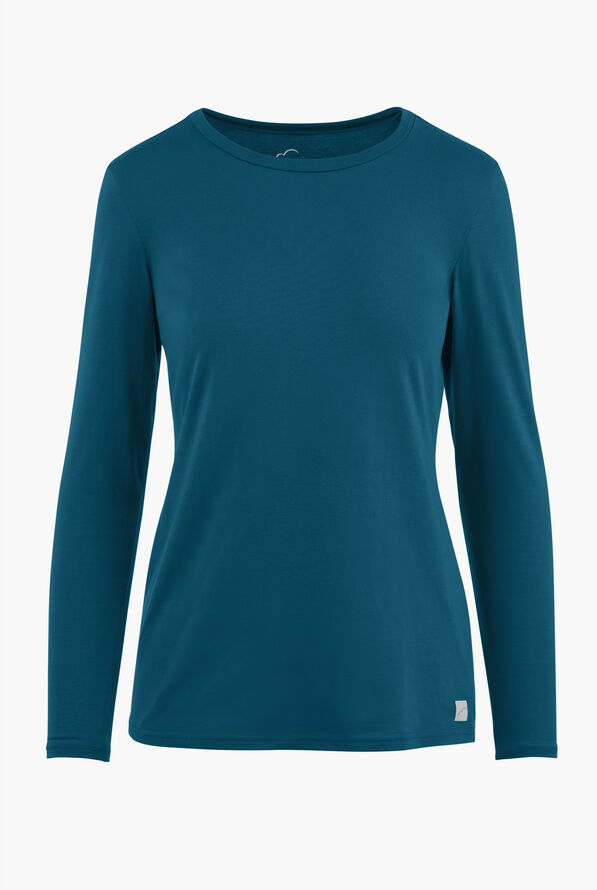 Butter-Soft Core Women's Long Sleeve Crew Neck Underscrub - Caribbean Blue - 1