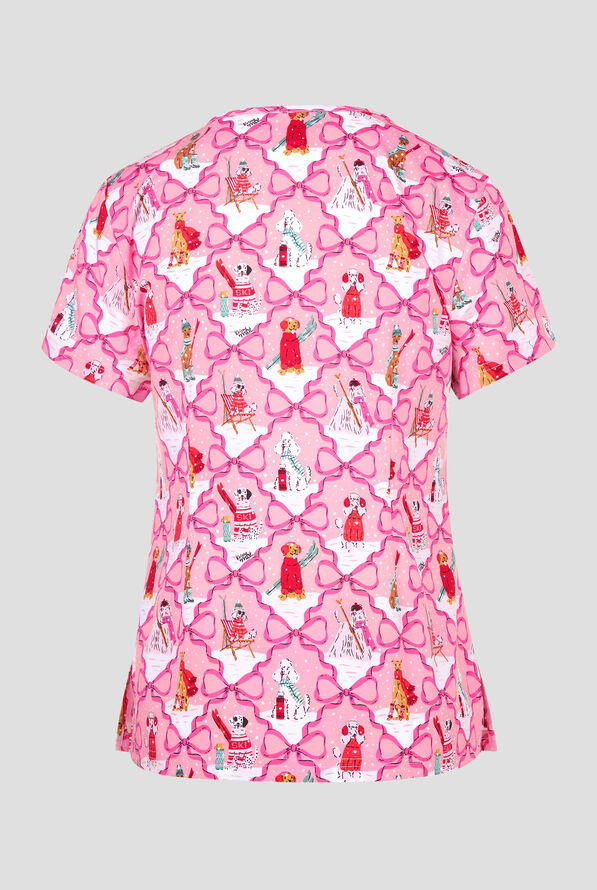 koi Basics Ski Dogs Women's 2-Pocket STRETCH V-Neck Print Scrub Top - null - 2