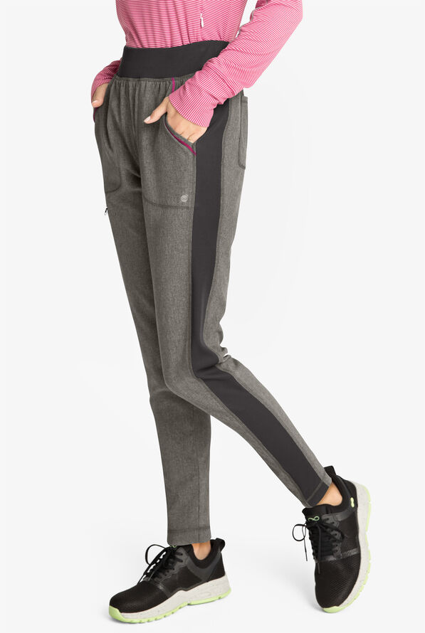 Cherokee Infinity Women's 5-Pocket STRETCH Yoga Cargo Scrub Pants - Heather Grey/Orchid Flower - 2