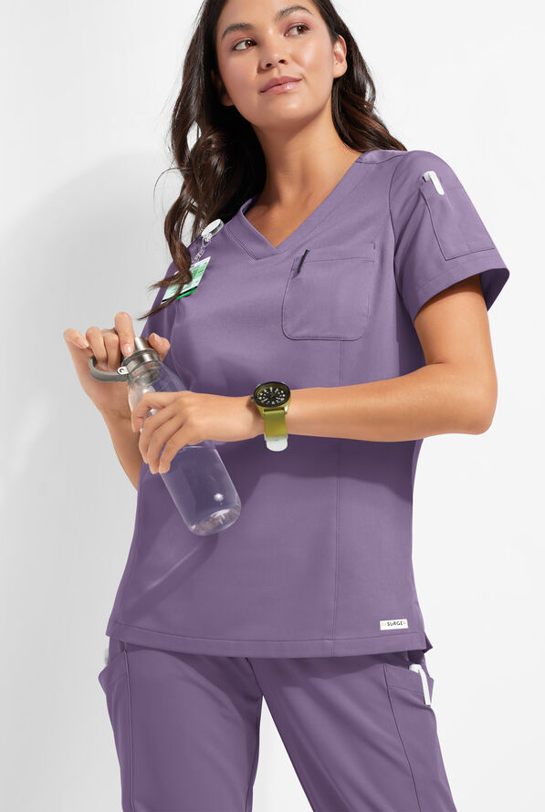 ReSurge Diamond Women's 3-Pocket V-Neck Tuck In / Wear Out Scrub Top - Purple Dusk - 5