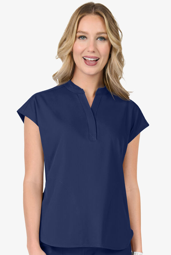 Zavate Ava Therese Piper Women's 2-Pocket STRETCH Dolman Sleeve Mandarin Collar Scrub Top - Navy - 2