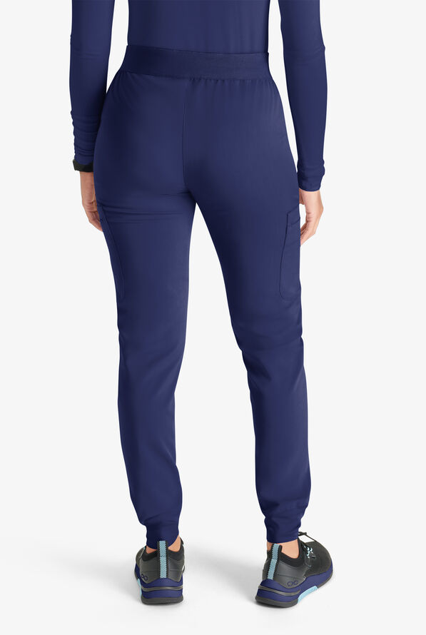 Cherokee Atmos Women's 4-Pocket STRETCH Coolmax Drawstring Cargo Half Jogger Scrub Pants - Navy - 3