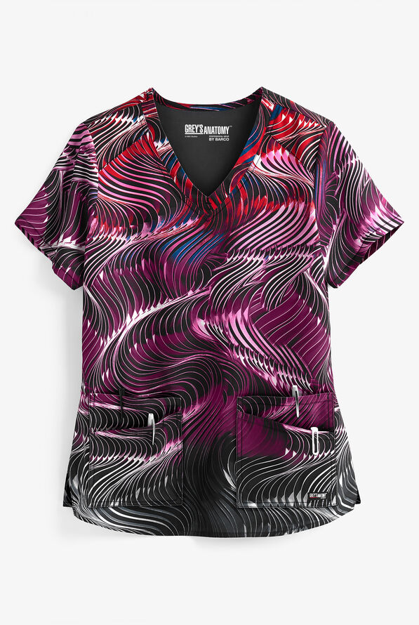 Grey's Anatomy Autumn Radiance Casey Women's 4-Pocket V-Neck Print Scrub Top - null - 1