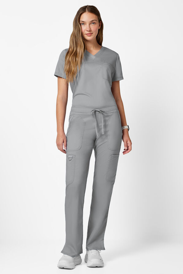 Cherokee Workwear Revolution Women's 5-Pocket STRETCH Drawstring Cargo Scrub Pants - Grey - 3