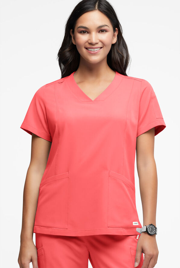 ReSurge Ruby Women's 5-Pocket Curved V-Neck Top - Coral Fizz - 1