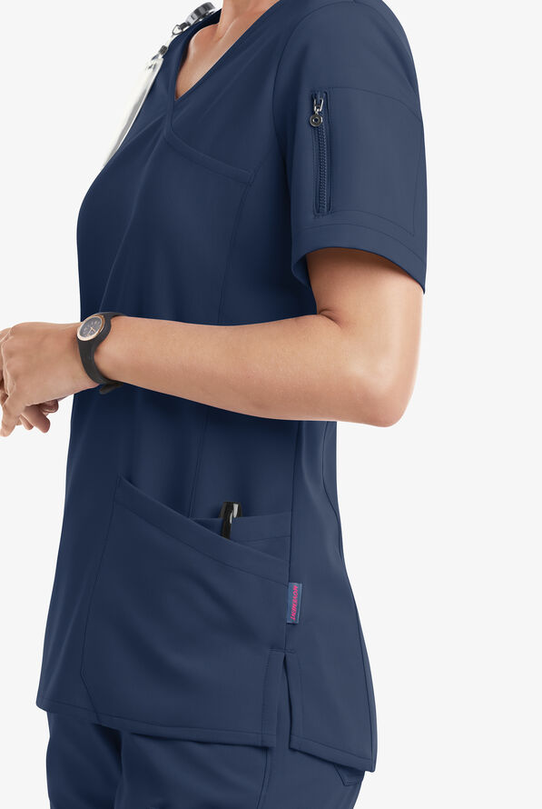 Blusa m&eacute;dica MOVEMENT by Butter-Soft Capella estilo cruzado con 5 bolsillos para mujer - Navy - 5