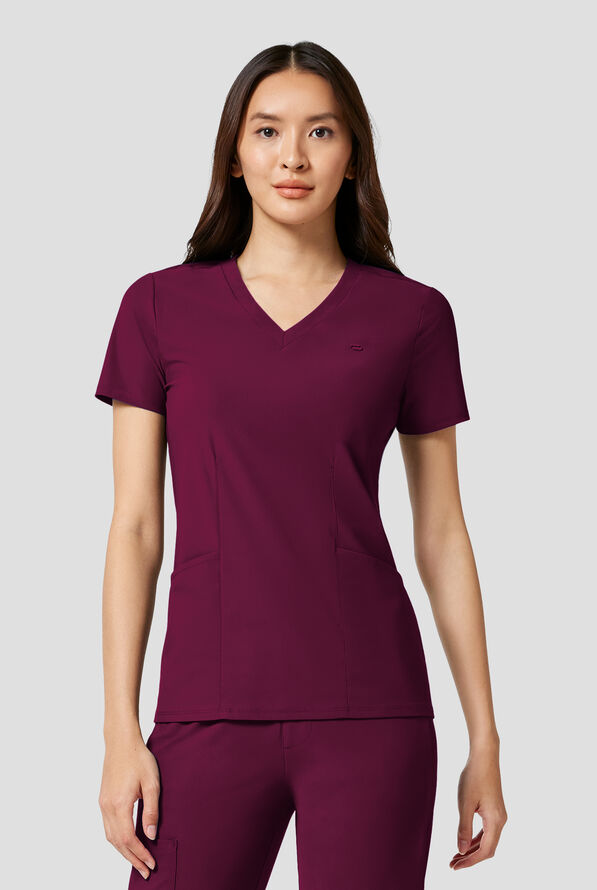 Blusa m&eacute;dica Infinity PURSUIT STRETCH con cuello en V y 2 bolsillos para mujer - Wine - 2