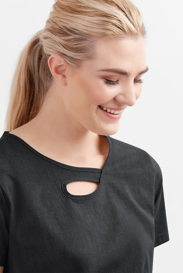 Butter-Soft STRETCH Women's 2-Pocket Asymmetric Keyhole Scrub Top - Heather Charcoal - 3