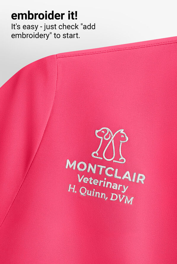 Infinity GNR8 Women's 1-Pocket STRETCH Rib-Knit Rounded V-Neck Scrub Top - Power Pink - 3