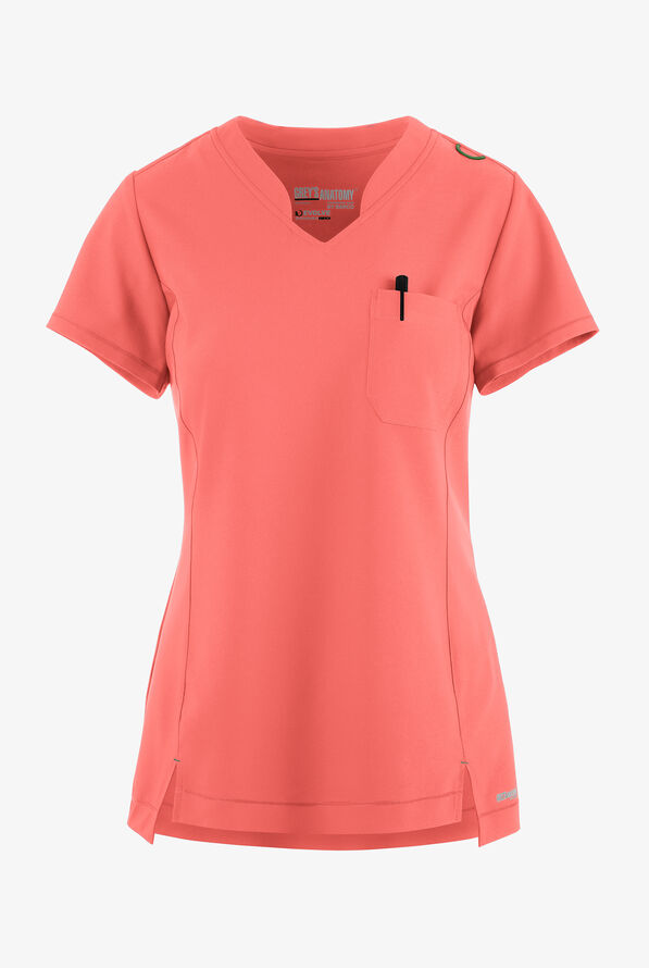 Grey's Anatomy by Barco Evolve STRETCH Sway Women's 1-Pocket Tuck In V-Neck Scrub Top - Sunset Coral - 1