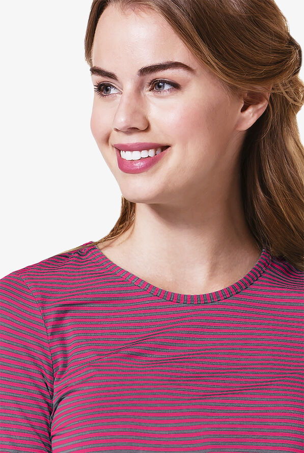 WonderWink Women's STRETCH Pewter/Hot Pink Long Sleeve Striped Knit Underscrub - null - 4