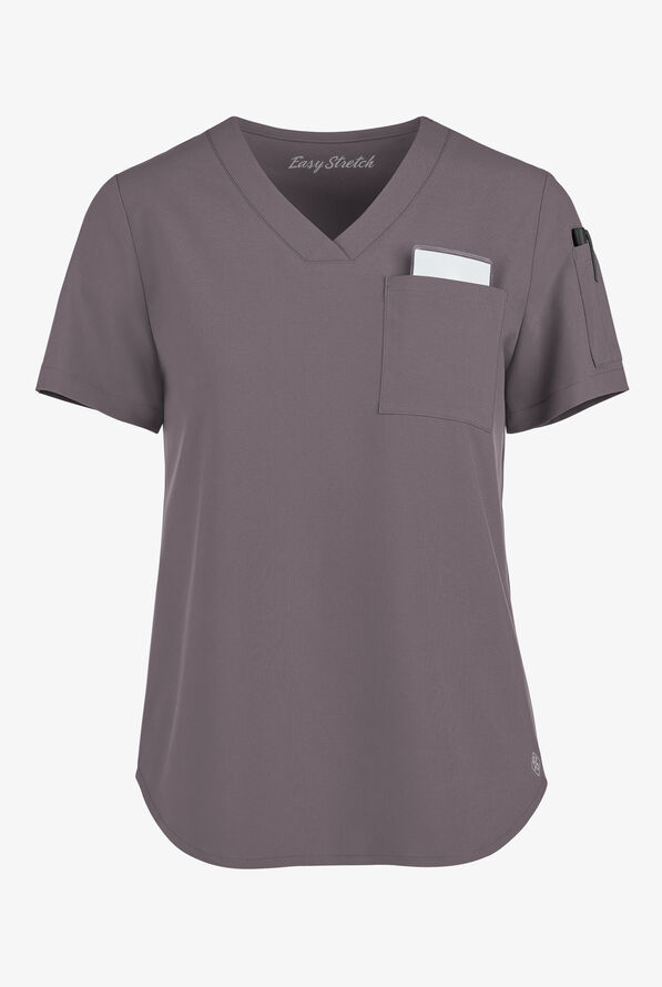 Easy STRETCH Chloe Women's 3-Pocket V-Neck Tuck-In Scrub Top - Grey Stone - 1