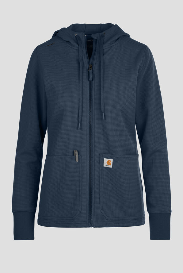 Carhartt Force Rugged Flex Women's 4-Pocket Zip Waffle Hoodie Scrub Jacket - Navy - 1