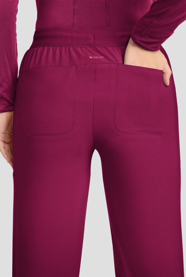 Infinity GNR8 Women's 6-Pocket STRETCH High-Rise Wide Leg Scrub Pant - Wine - 2