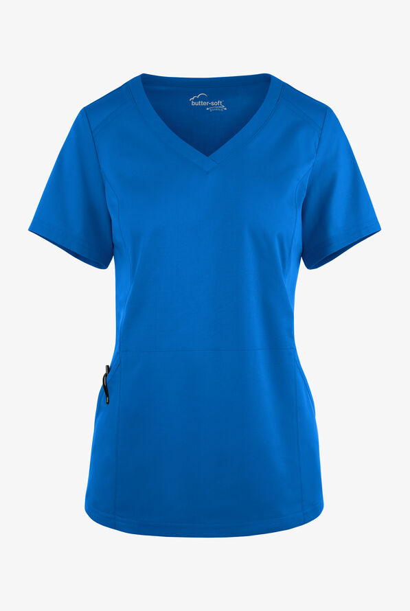 Blusa m&eacute;dica UA Butter-Soft STRETCH con detalle tejido y 3 bolsillos para mujer - Royal - 1