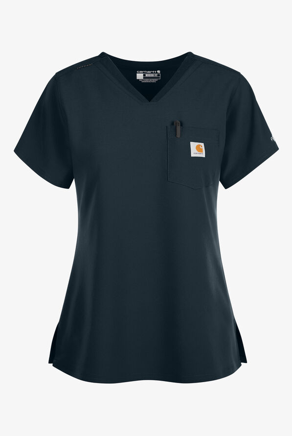 Carhartt Cross-Flex Force Women's 1-Pocket STRETCH Knit Panel Tuck In Scrub Top - Navy - 1