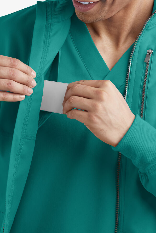 Advantage STRETCH Men's 4-Pocket Zip Front Warm-Up Scrub Jacket - Teal - 4