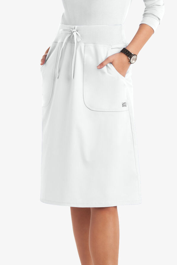 Butter-Soft STRETCH Women's 2-Pocket Drawstring Scrub Skirt - White - 1