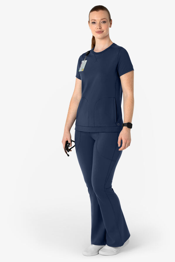 Wink Renew Knit Women's 5-Pocket STRETCH Yoga Waist Flare Leg Scrub Pants - Navy - 4