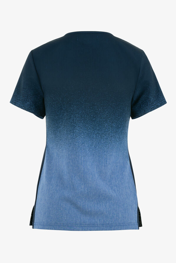 koi Basics Navy/Heather Ombre Women's 2-Pocket STRETCH V-Neck Print Scrub Top - null - 2