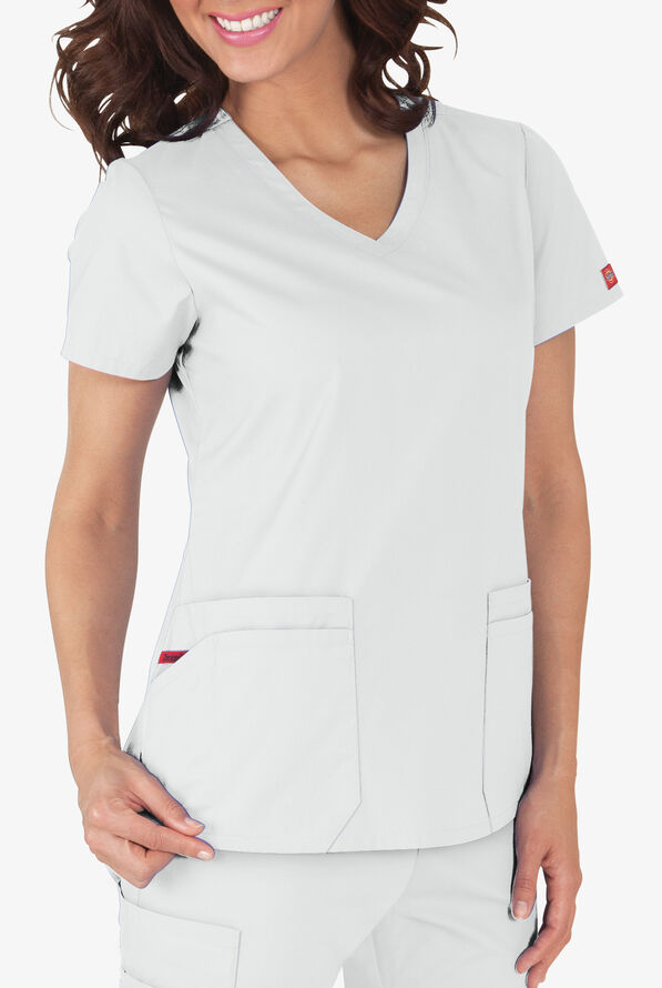 Dickies EDS Signature Women's 6-Pocket Contemporary Fit V-Neck Scrub Top - White - 4