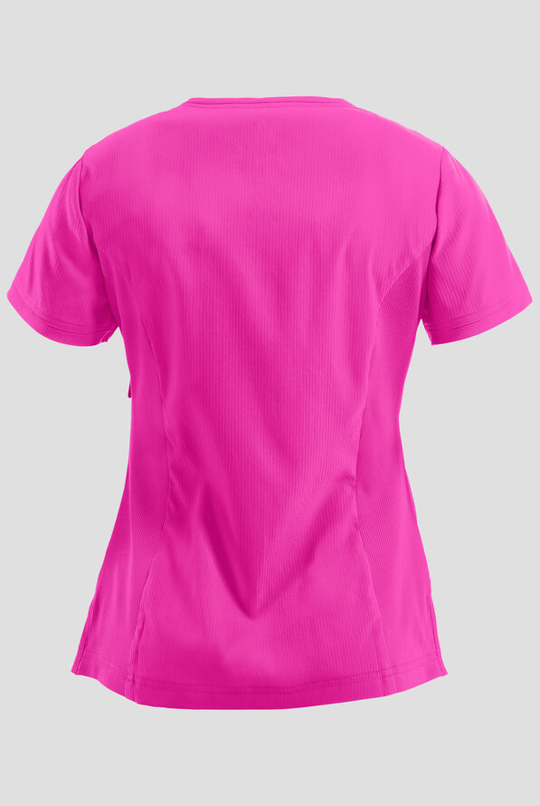 koi Lite&trade; Philosophy Women's 3-Pocket Mock Wrap Side Zipper Scrub Top - Hibiscus Pink - 4