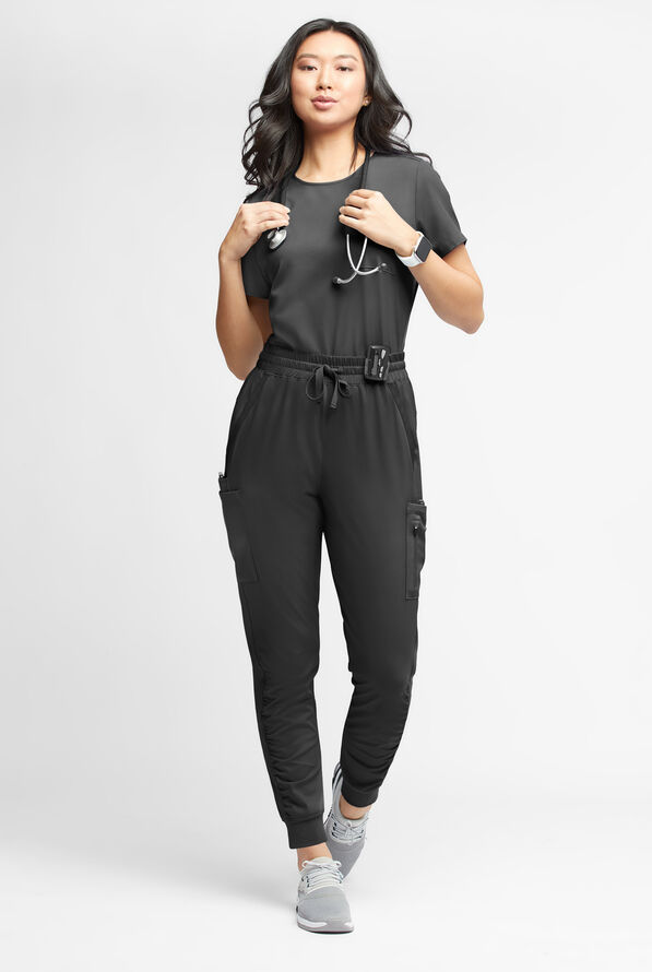 WhisperLite Calla Women's 6-Pocket Ruched Leg Cargo Scrub Pants - Black - 2