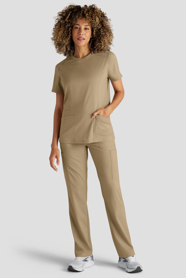 Butter-Soft STRETCH FLXTEK+ Women's 3-Pocket Crew Neck Scrub Top - Golden Sand - 5