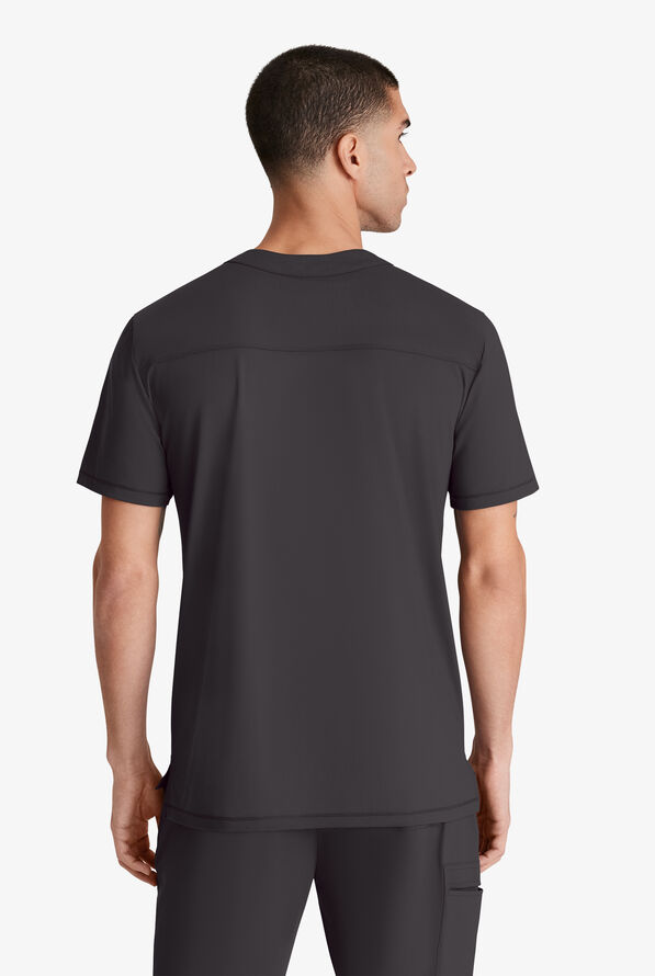 Skechers by Barco Slip-ins Flex Men's 1-Pocket STRETCH Tuck In Zipper Round Neck Scrub Top - Pewter - 4