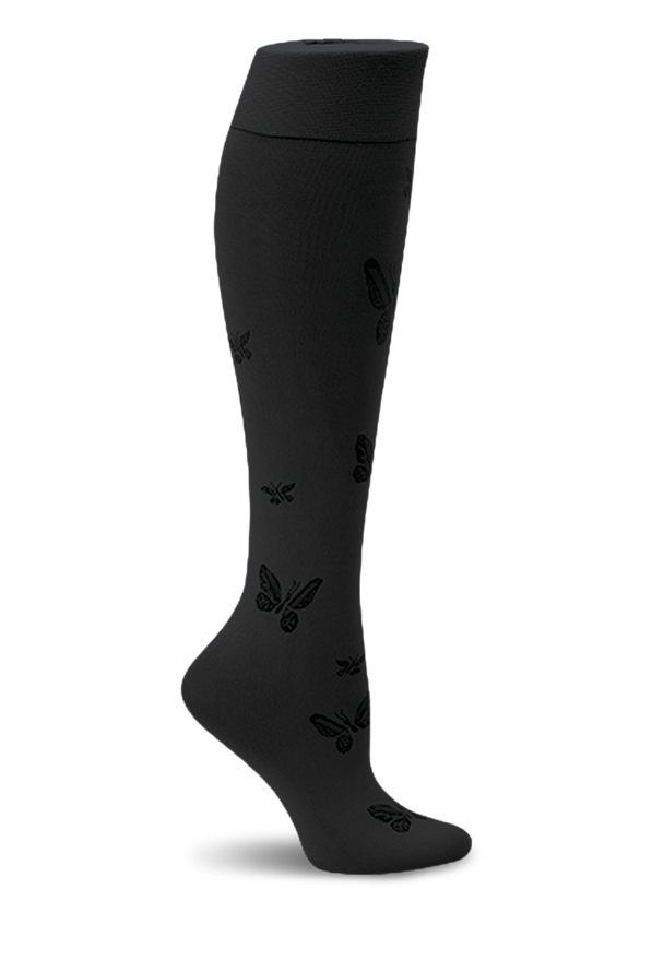 Nurse Mates Butterfly Women's 11mmHg Light Compression Socks - Black - 1