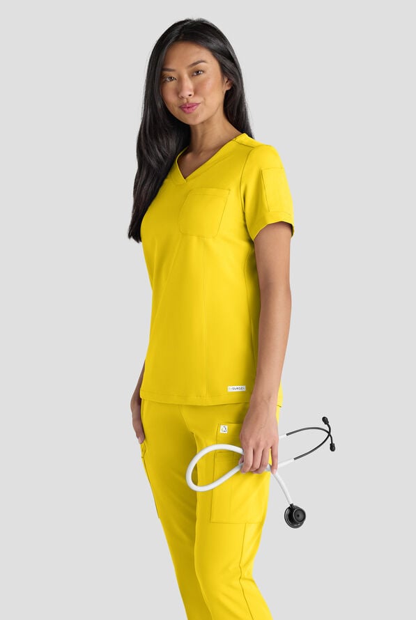 ReSurge Diamond Women's 3-Pocket V-Neck Tuck In / Wear Out Scrub Top - Vibrant Yellow - 6