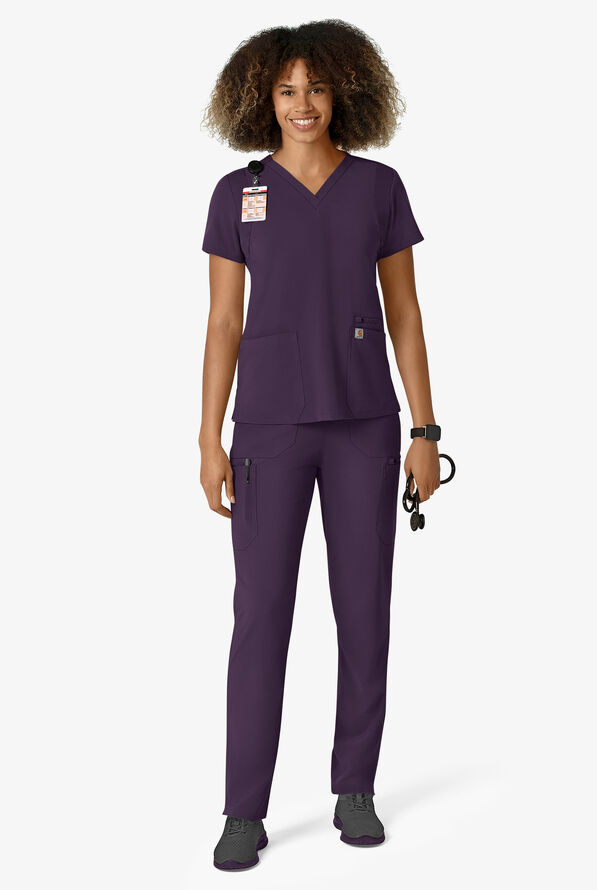 Carhartt Cross-Flex Force Women's 6-Pocket STRETCH Convertible Drawstring Cargo Scrub Pants - Black Plum - 4
