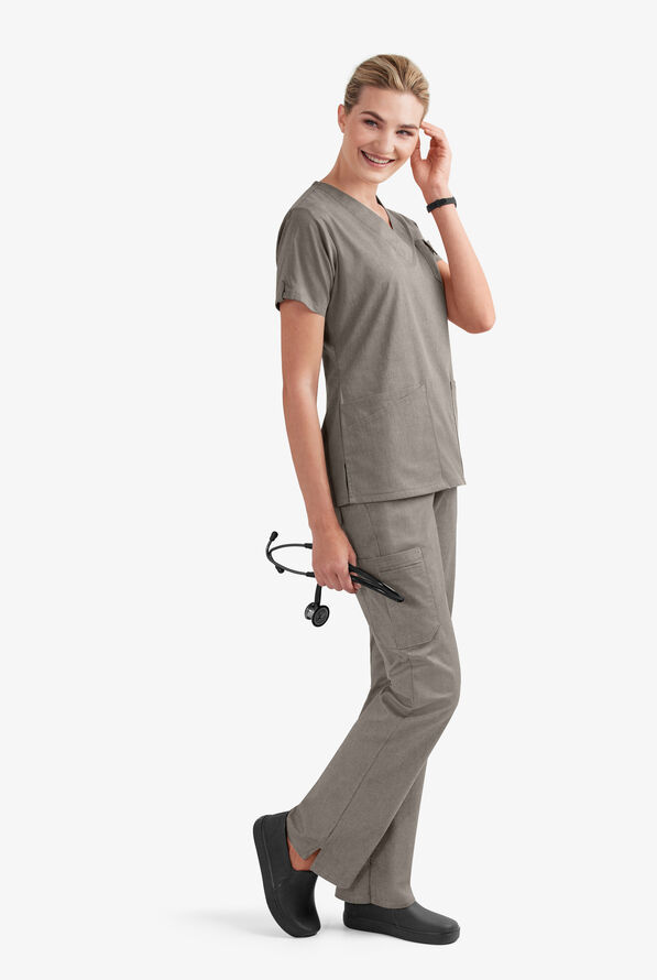 Butter-Soft STRETCH Women's 6-Pocket V-Neck Scrub Top - Heather Grey - 8