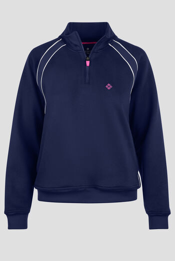 Med Couture Layers Women's 2-Pocket STRETCH Half Zip Scuba Knit Scrub Jacket