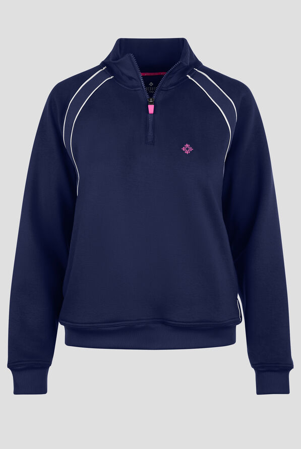 Med Couture Layers Women's 2-Pocket STRETCH Half Zip Scuba Knit Scrub Jacket - Navy - 1