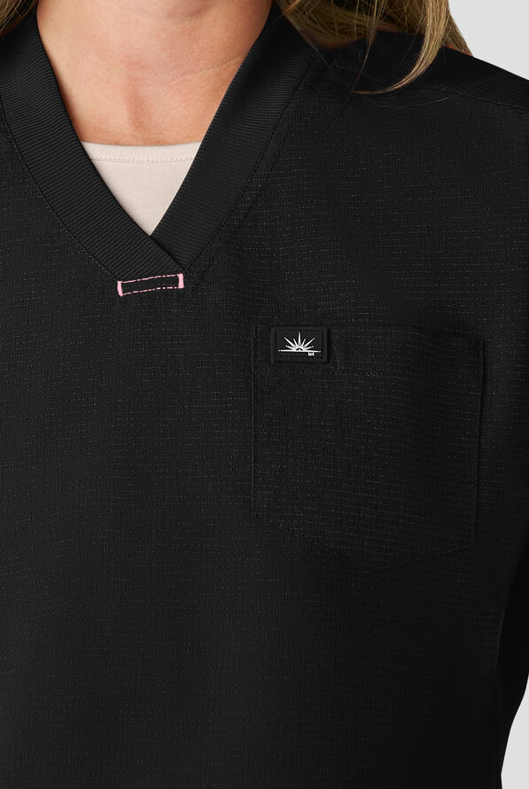 koi Solis Trinity Women's 1-Pocket STRETCH Banded Bottom Split V-Neck Scrub Top - Black - 3