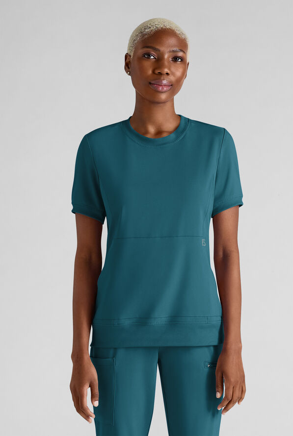 Easy STRETCH Anya Women's 2-Pocket Relaxed Crew Neck Scrub Top - Caribbean Blue - 1