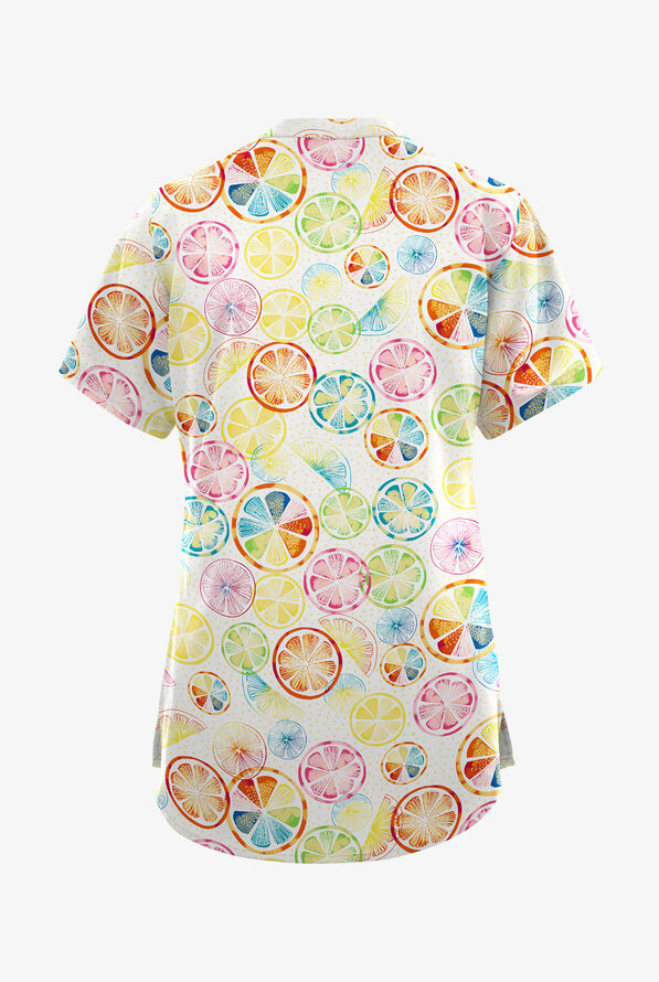 Butter-Soft Originals Citrus Slice Women's 6-Pocket Mandarin Collar Print Scrub Top - null - 2
