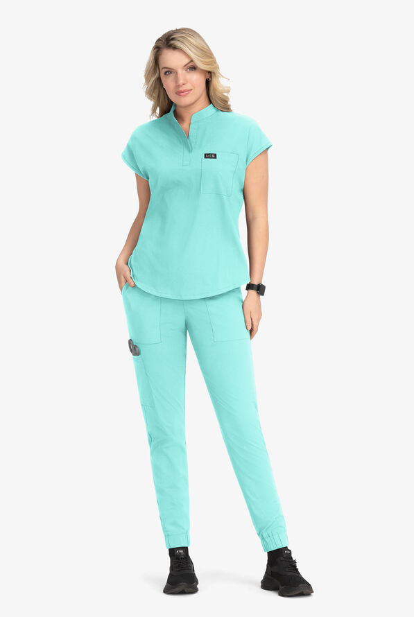 koi Basics Ari Women's 1-Pocket STRETCH Dolman Sleeve Mandarin Collar Scrub Top - Fresh Mint - 4
