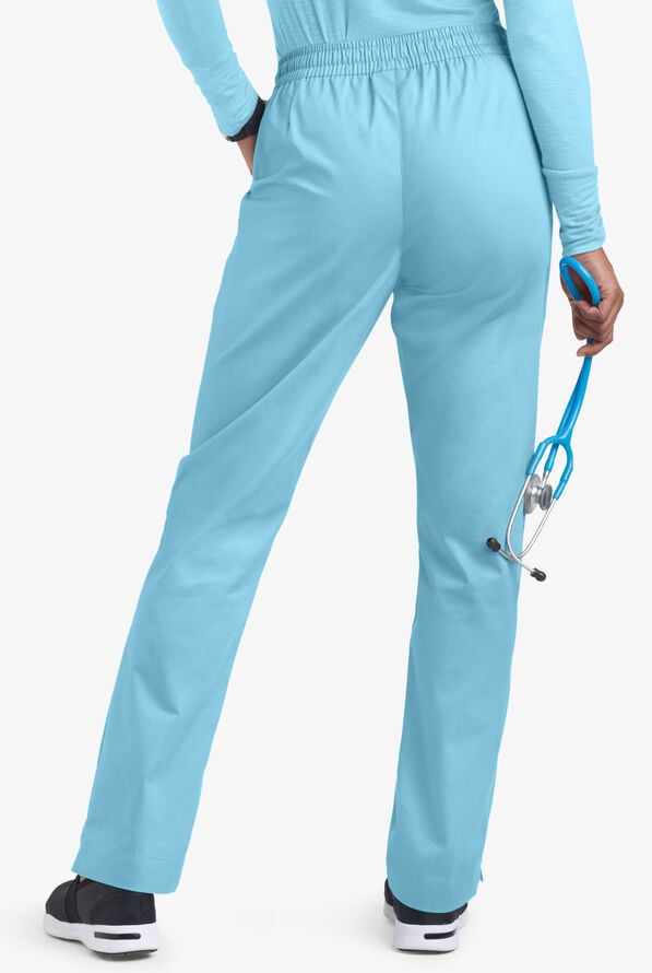 Butter-Soft STRETCH Women's 3-Pocket Elastic Waist Drawstring Scrub Pants - Tall - Poolside View - 2