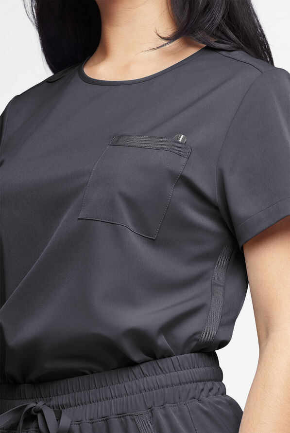 Blusa médica WhisperLite Lyra Stretch con cuello redondeado y 2 bolsillos para mujer - Pewter - 4