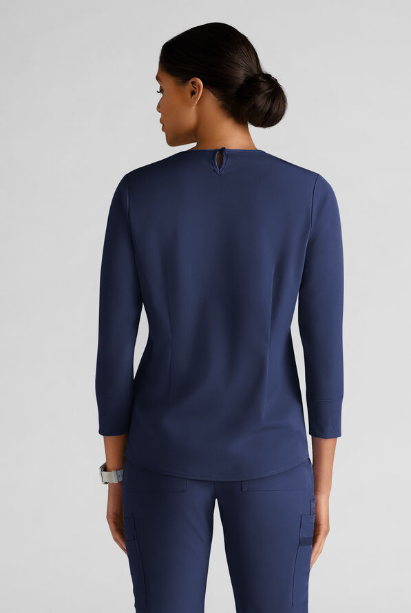 WhisperLite LYRA Women's 2-Pocket STRETCH 3/4" Sleeve Scrub Top - Navy - 2