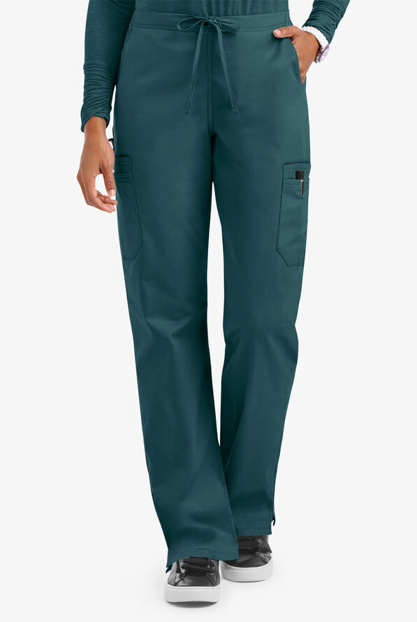 Butter-Soft STRETCH Women's 9-Pocket Drawstring with Back Elastic Scrub Pants - Caribbean Blue - 1