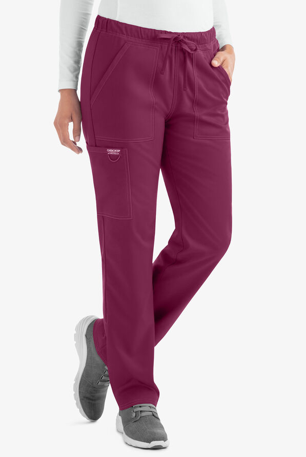 Cherokee Workwear Revolution Unisex 4-Pocket STRETCH Drawstring Cargo Scrub Pants - Wine - 1
