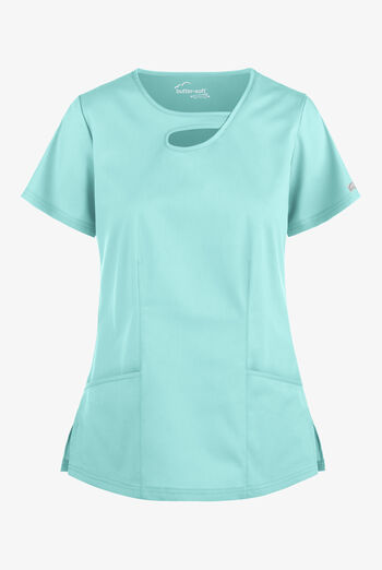 Blusa m&eacute;dica Butter-Soft STRETCH con cuello asim&eacute;trico tipo ojo de cerradura y 2 bolsillos para mujer
