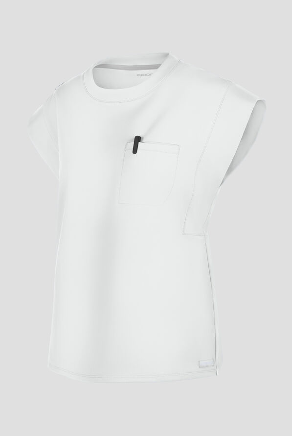 Cherokee Achieve Women's 1-Pocket STRETCH Raglan Sleeve Crew Neck Knit Scrub Top - White - 2