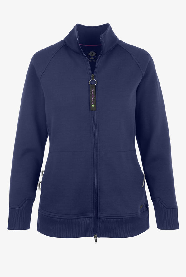 Healing Hands Purple Label Karma Women's 5-Pocket STRETCH Zip Front Scrub Jacket - Navy - 1